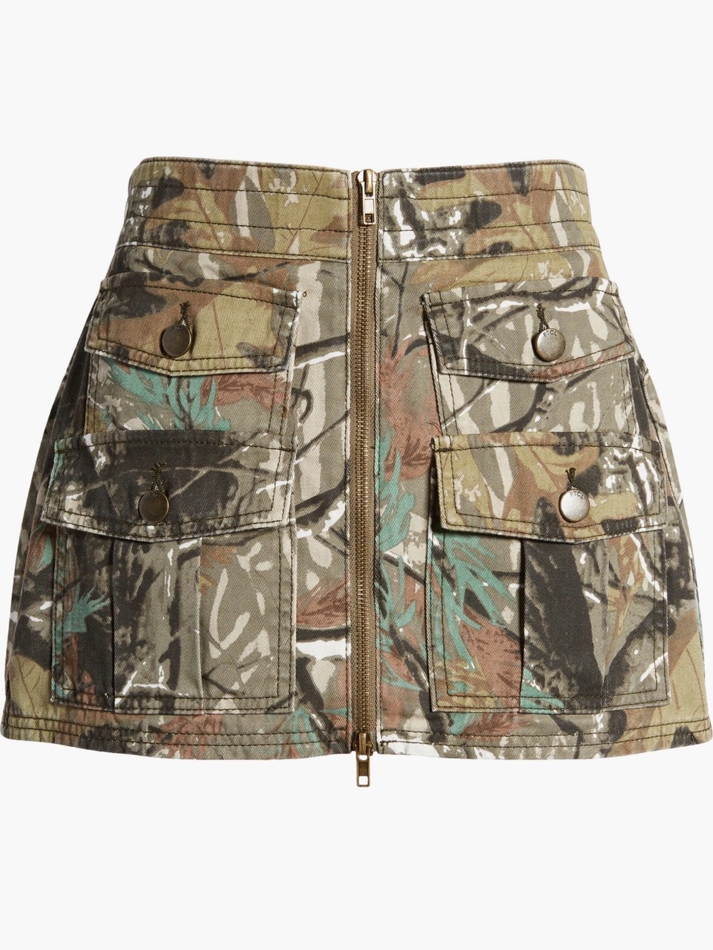PTCL Camo Cargo Mini Skirt NWT Front Zip Utility
